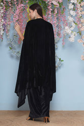 Black Hand Embellished Cape with Inner and Skirt